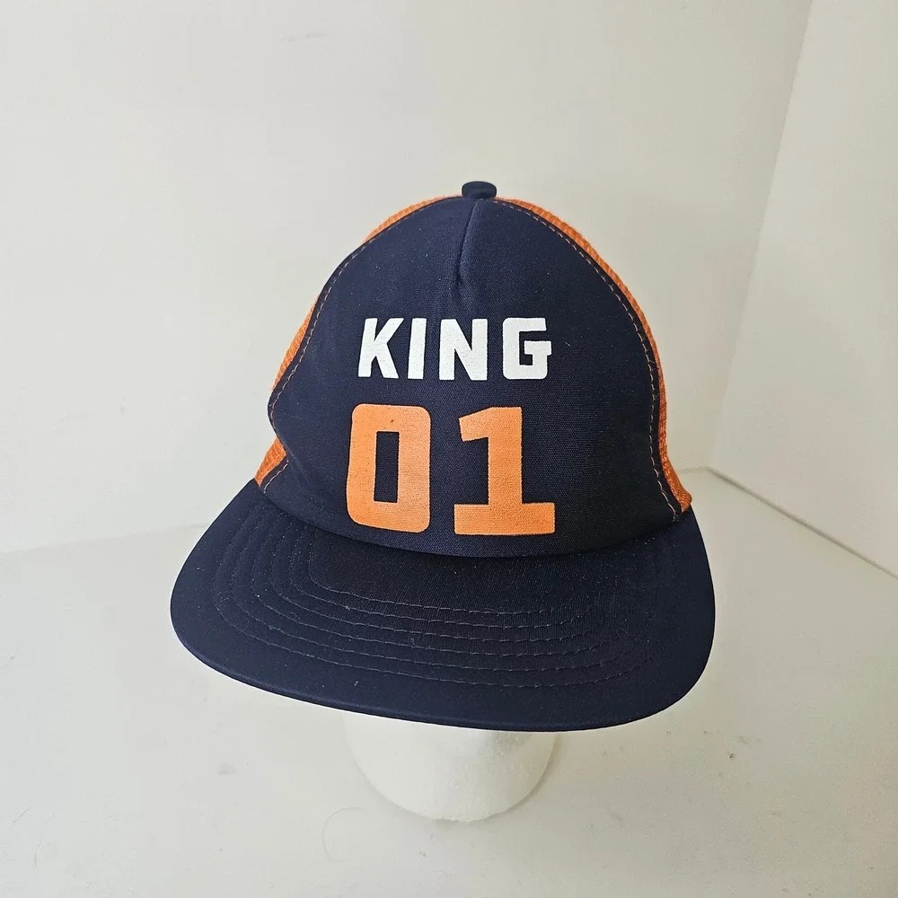 Gertex King 01 Trucker Hat Navy Blue Orange Mesh Snapback Cap G-18C3B-20